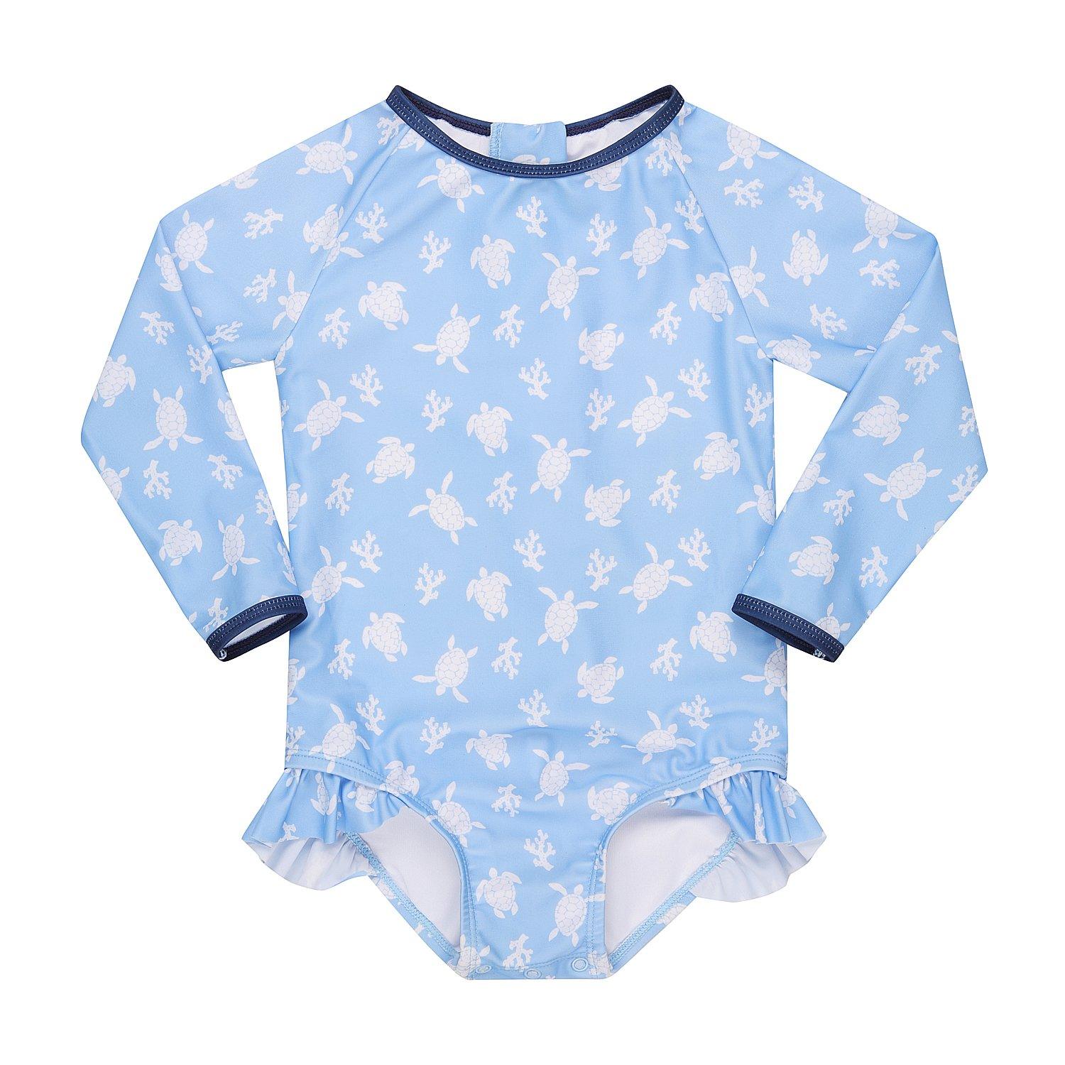 UPF50+ Sustainable Girls' Long Sleeve Swimwear in Blue Turtle Time | G ...